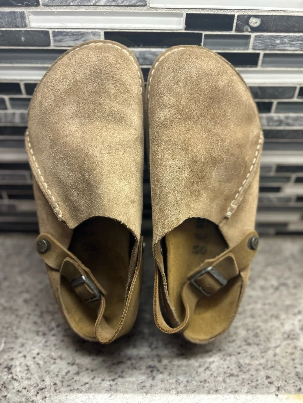 Birkenstock Men's Lutry Suede Slip-On Clog in tan size 12(45)